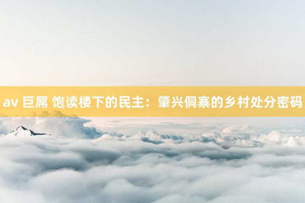 av 巨屌 饱读楼下的民主：肇兴侗寨的乡村处分密码